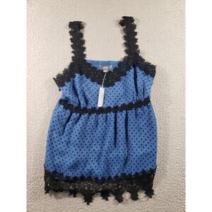 APT 9 Lingerie Women's 4 Top Blue Black Polka Dot NWT Sleepwear Side Zip Stretch